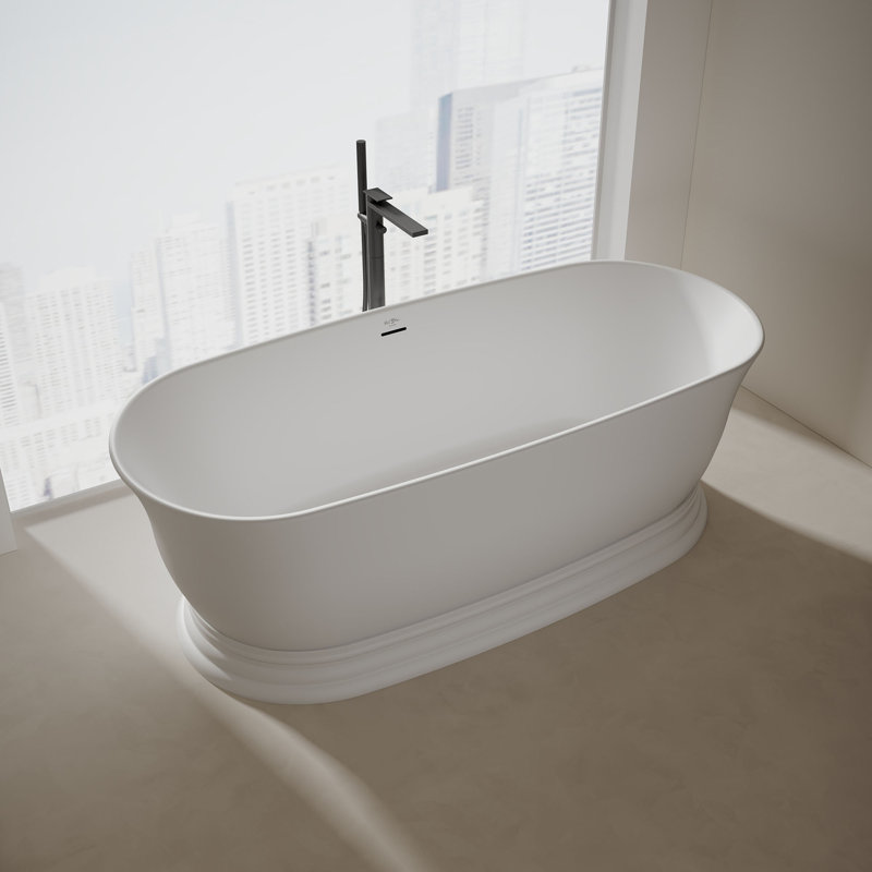 Baignoire autoportante blanche MonBlari 71 po x 31,5 po en surface solide avec trop-plein et bonde rétractable pour salle de bain