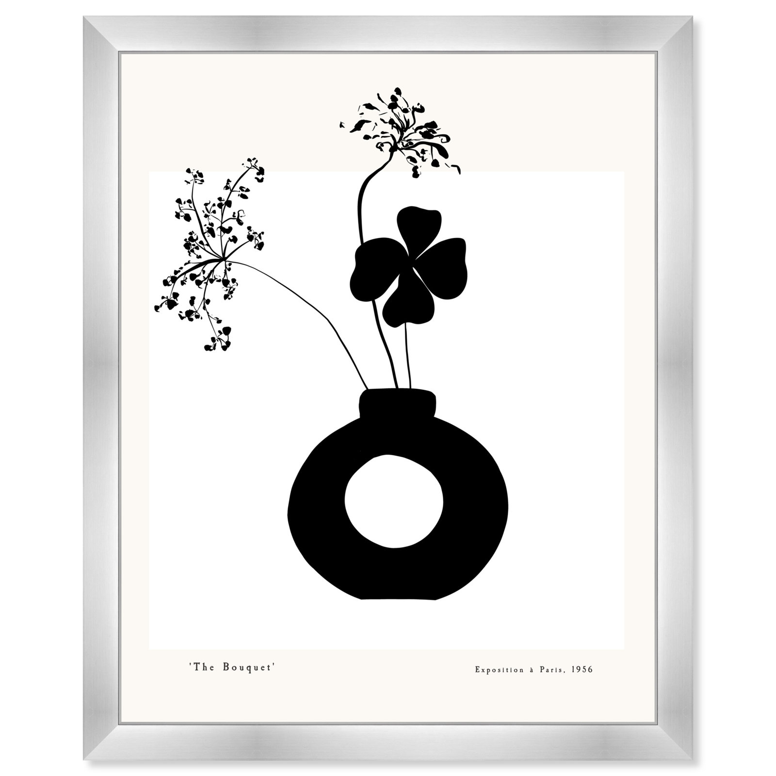 Black And White Flower In A Vase by Oliver Gal, Silver, 32" H x 26" W