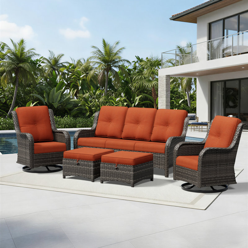 Ensemble de conversation pour 5 personnes avec coussins, Orange