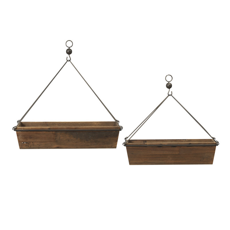 Ensemble de 2 jardinières suspendues en bois et métal - Grandes auges de jardin rectangulaires rustiques de 22 pouces avec supports métalliques industriels