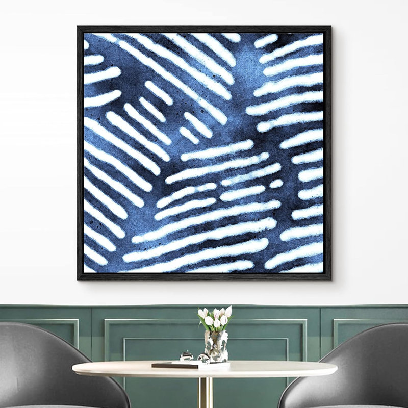 "White Line Art On Blue", reproduction d'art sur toile, Noir, H 24 po x l 24 po