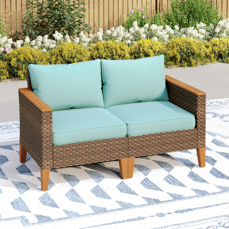 Premium All-Weather Wicker Outdoor Loveseat, Blue