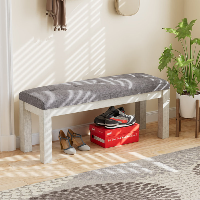 Upholstered Solid Wood Bench For Bedroom End Of Bed, 48-Inch Entryway Tufted Ottoman Bench, Kitchen Table Bench With Solid Wood Legs For Living Room, Dining Room