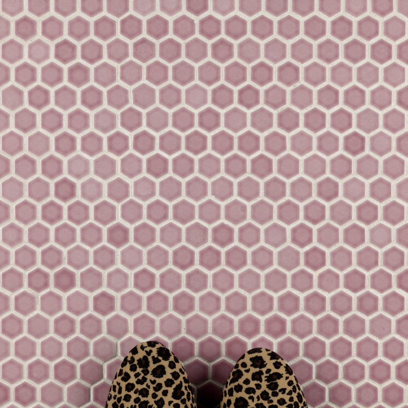 Tribeca 1" Hex Glossy 10-1/4 " x 11-7/8 " Porcelain Mosaic Floor and Wall Tile, Blush