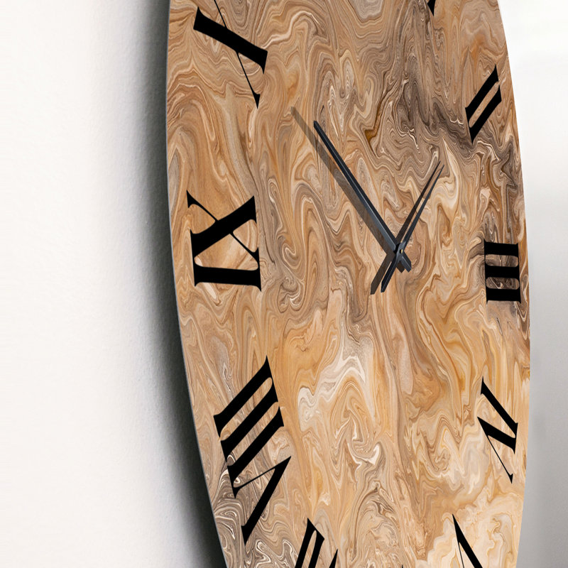 Horloge murale moderne en marbre brun et gris liquide, Petit