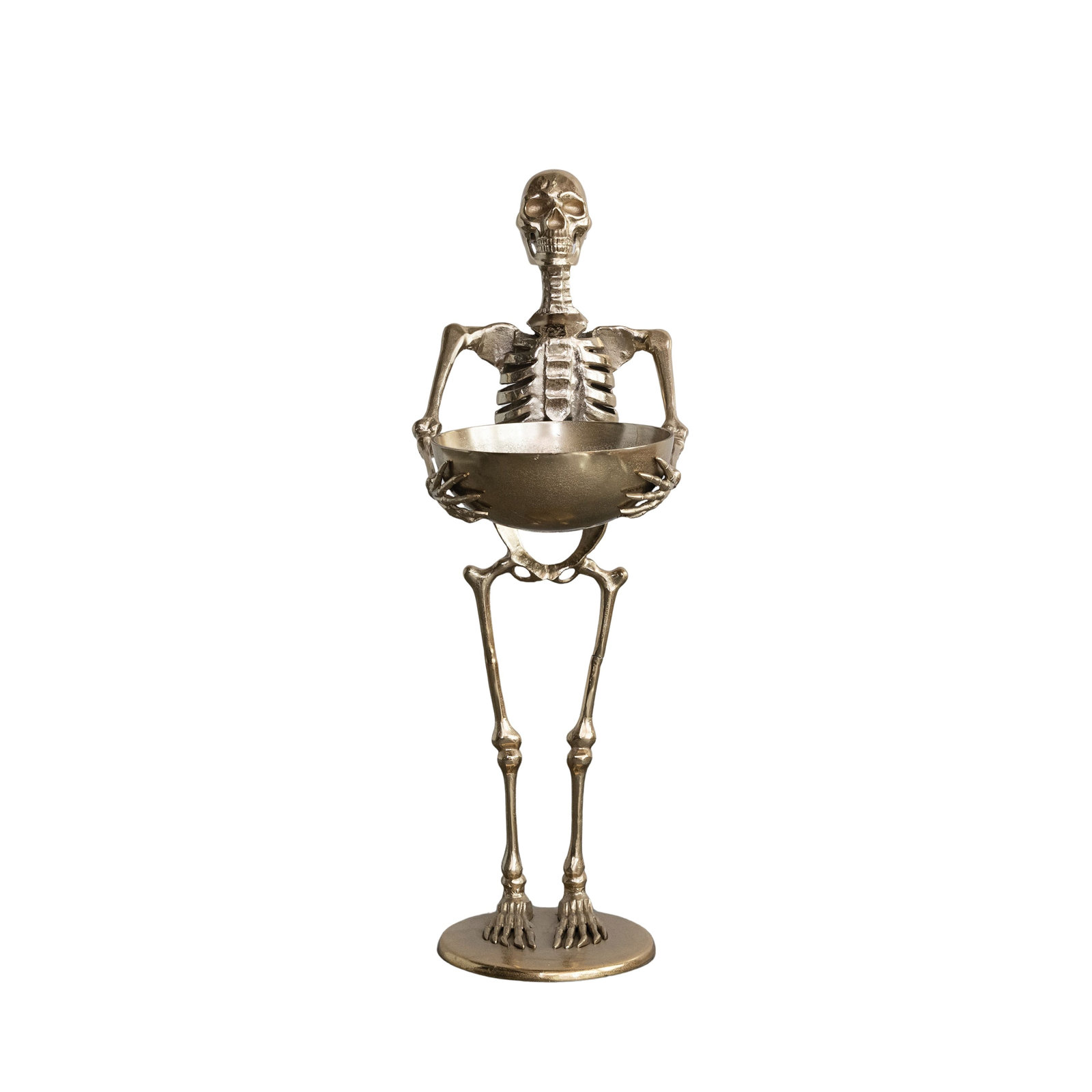 Cast Aluminum Skeleton Holding Bowl