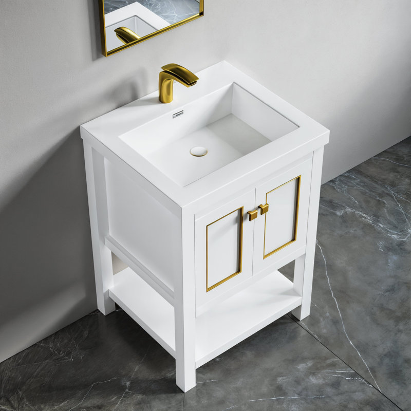 Meuble-lavabo simple 25 po Thome, Ivoire, Laiton brossé