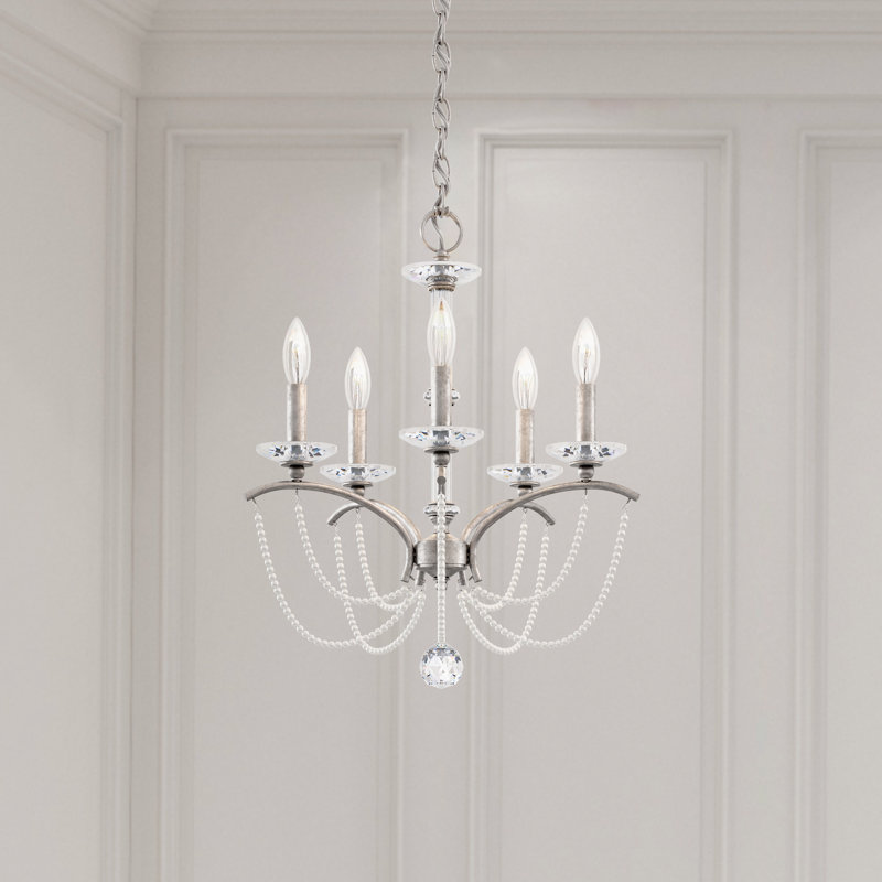 Priscilla 5 - Light Chandelier, Antique Silver/White Pearl