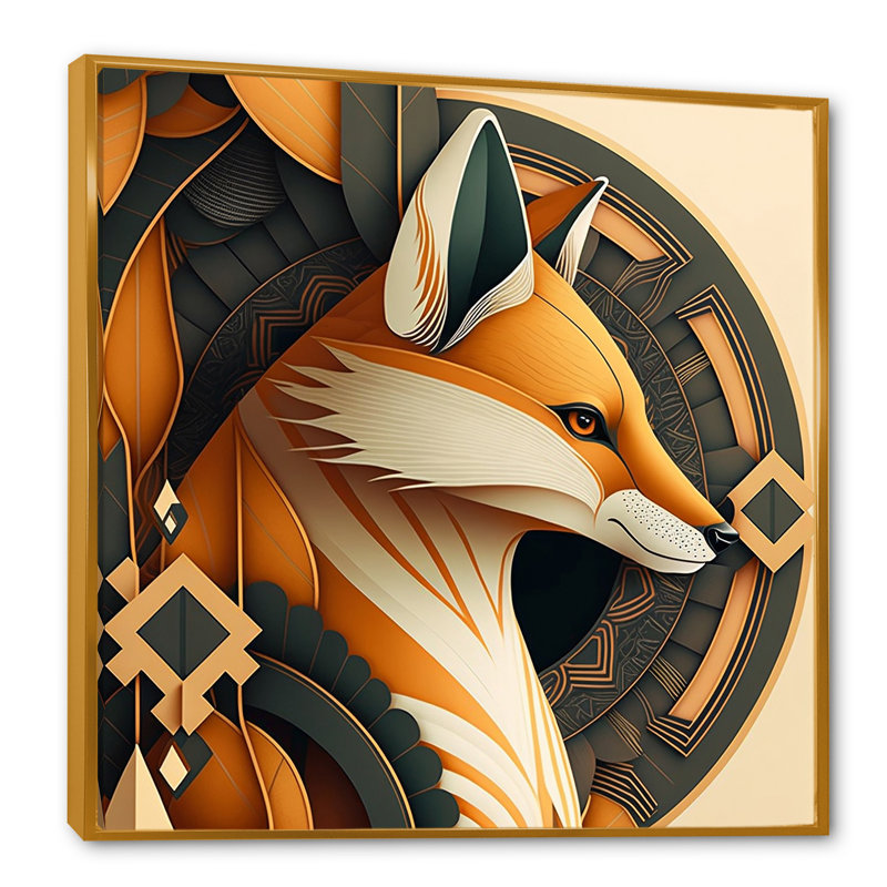 «Eibhlin Retro Graphic Fox I», reproduction sur toile, L 36 po x H 36 po, Toile avec cadre flottant or