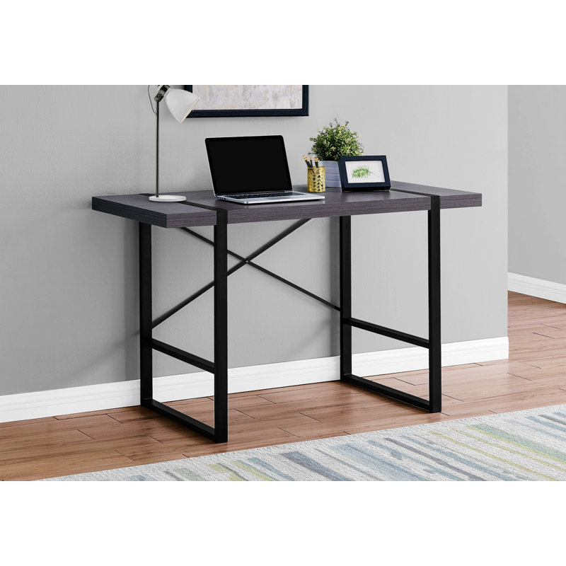 Bureau d'ordinateur moderne, bureau à domicile avec pieds en métal, Gris