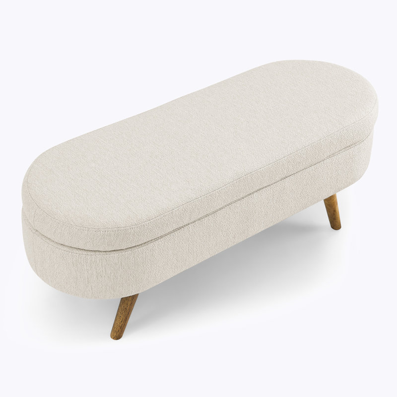 Caisyn Linen Upholstered Storage Bench, Beige, Walnut