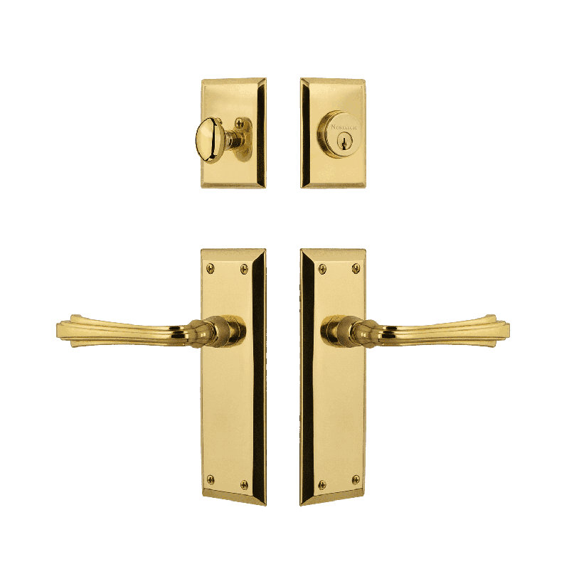 Nostalgic Warehouse New York Entry Set with Fleur Lever, Unlacquered Brass, 2.75