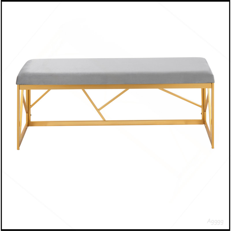 Banc en métal Folia Glam en acier doré et velours gris, Gris