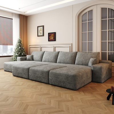 Canapé d'appoint 135 po à 6 sièges modulaires de 6 po, sans assemblage requis, gris (tissu velours côtelé moelleux)