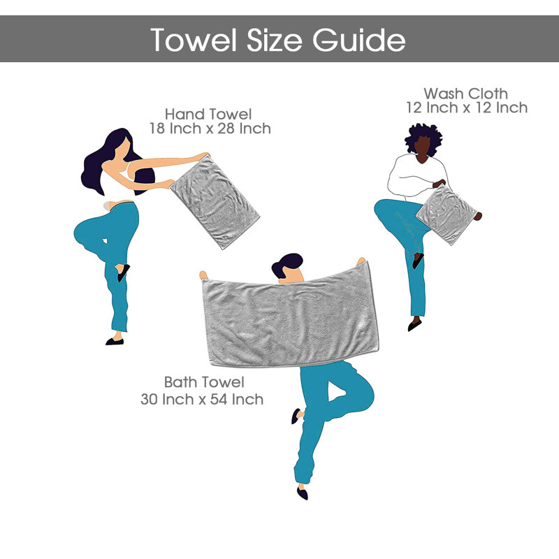 Ensemble de 12 serviettes de bain 100% coton à séchage rapide, Gris / Jaune