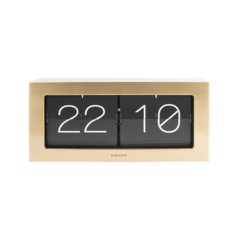 Modern & Contemporary Digital Bamboo Wood Electric Tabletop Clock, 17.5cm H x 37cm W x 9cm D, Gold