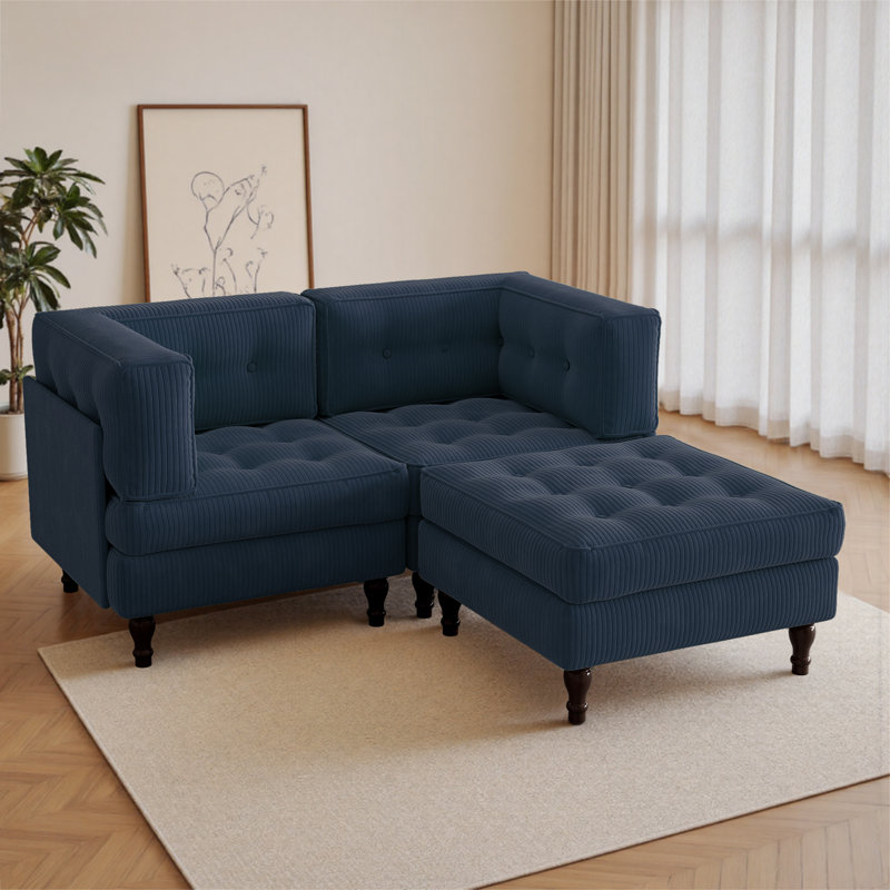 3 Seater Corduroy Sectional, Navy