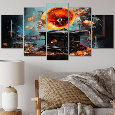 Phonographs Melody Unveilé - musique, art mural sur toile - 5 panneaux