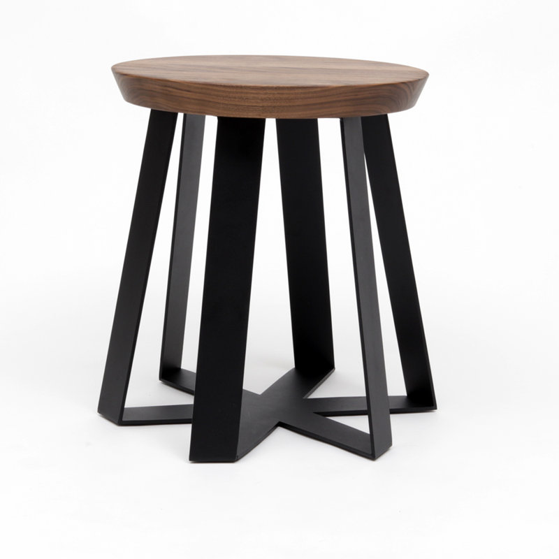 ARS Solid Wood Accent Stool, Black, Walnut