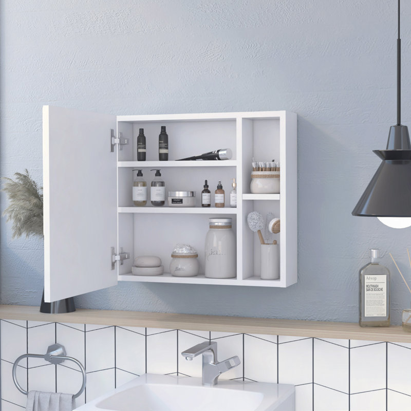 Pharmacie avec trois tablettes internes, une porte et deux tablettes externes, Blanc