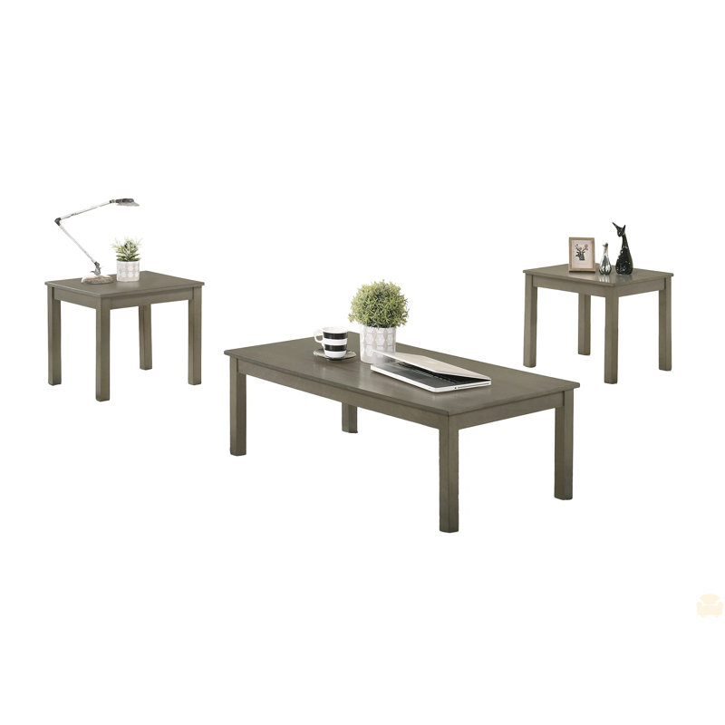 Ensemble de tables basses 3 pièces 1 table basse et 2 tables de bout, Plateau gris foncé / base gris foncé