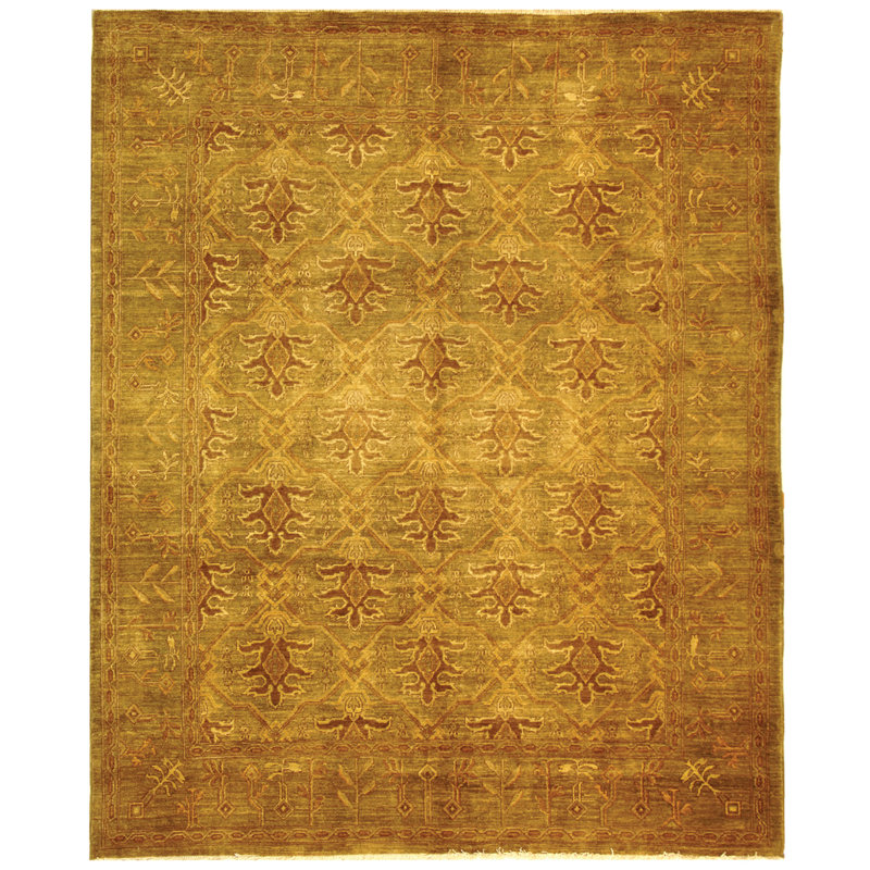 Handmade Olive Wool Oriental 8ft x 10ft Rug