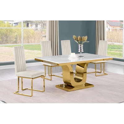 Ensemble de salle à manger rectangulaire en marbre blanc L 66 po x l 38 po Zekiah