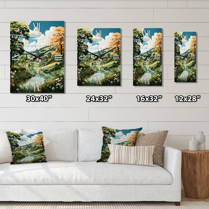 Countryside Tranquil Pond II - Landscape & Nature Very Large Wall Clocks, H 32 po x l 16 po x P 1 po