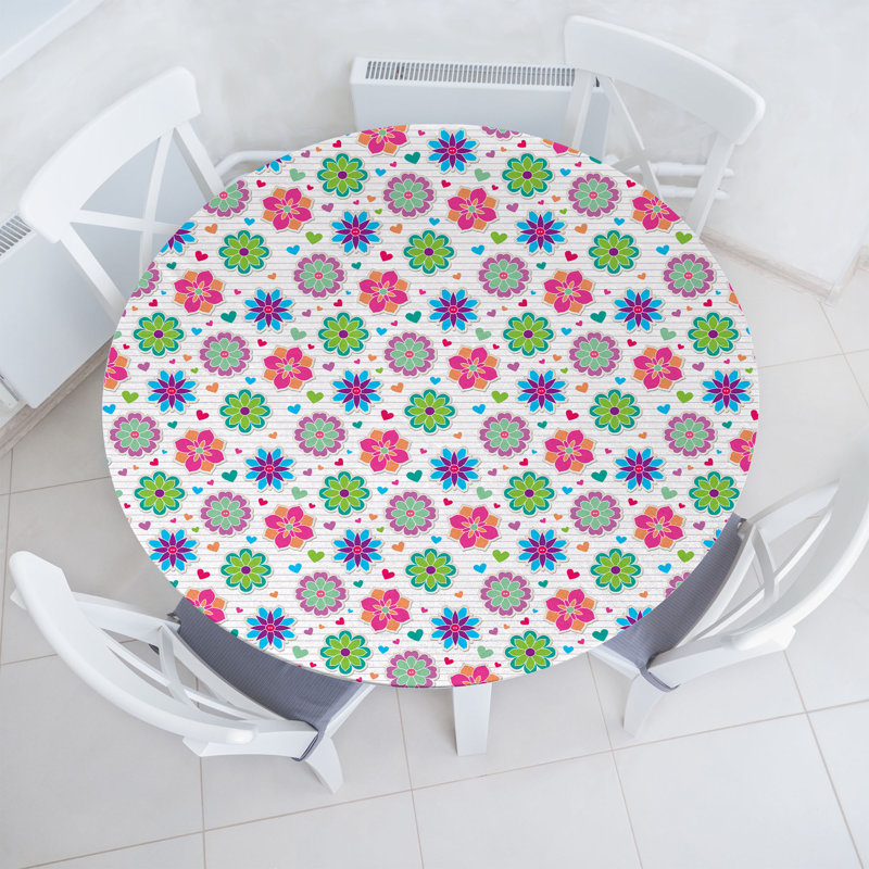Winston Porter Retro Fitted Round Tablecloth Diameter Multicolor, 51.97" Round