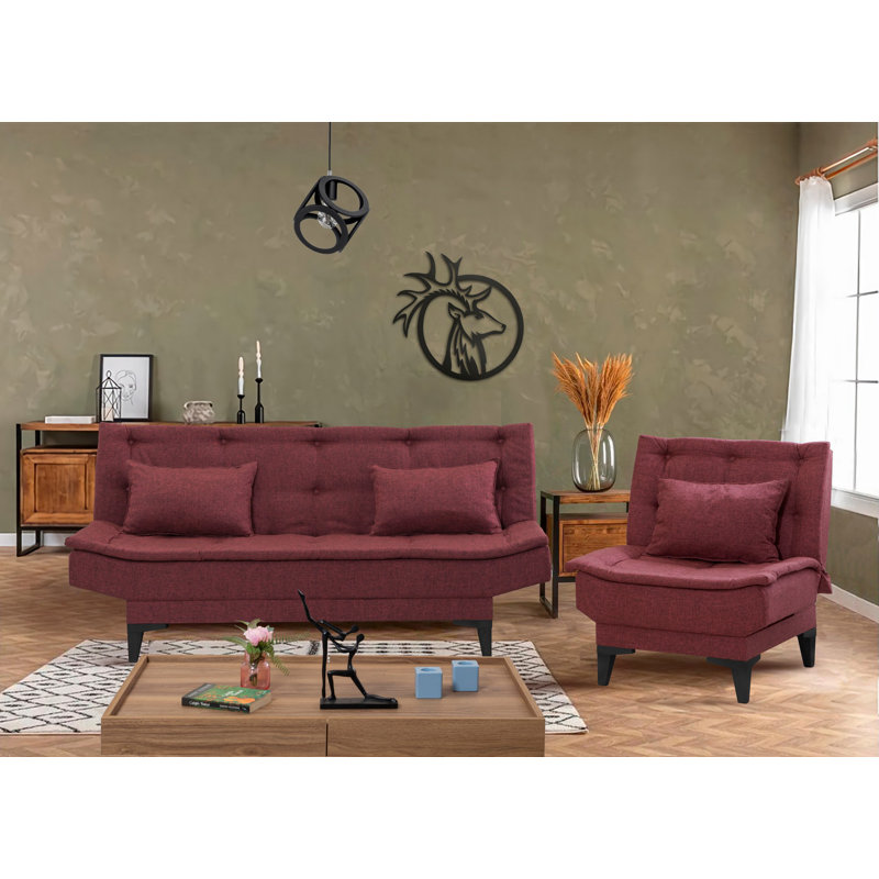 Markwich 3 Piece Fold Out Sofa Set, Claret Red