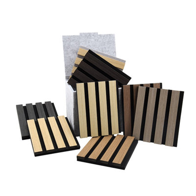 Quanti Acoustic Panel Samples Box  (7 colors – 8 variants. Ash, Black Oak, Gray Oak, Light Oak, Oiled Oak, Smoked Oak, Walnut, Light Oak with grey polyester)
