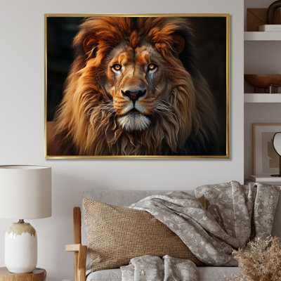 «Lion Portrait - Lion», reproduction sur toile encadrée