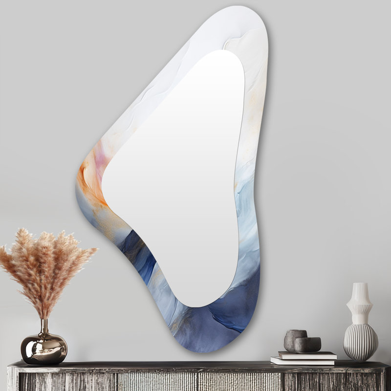 Tempête de marbre bleue et jaune III - Peinture abstraite miroir mural moderne à formes asymétriques