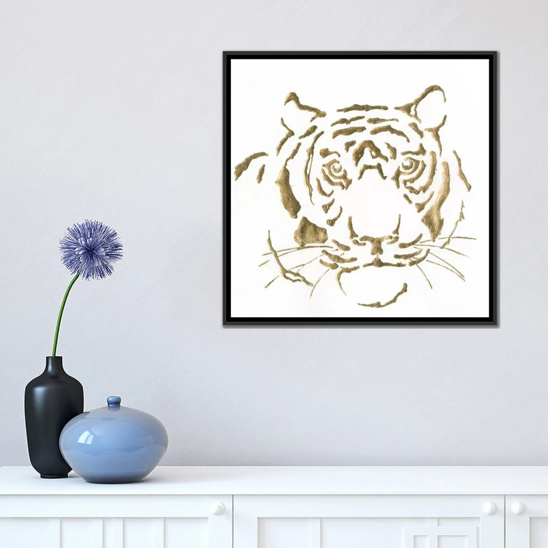«Gilded Tiger», impression sur toile, H 18 po x l 18 po x P 1,5 po, Toile avec cadre noir, Pas de tapis