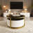 Modern Round Nesting Coffee Table Fluted With Drawer In Black & Gold In 27.6"