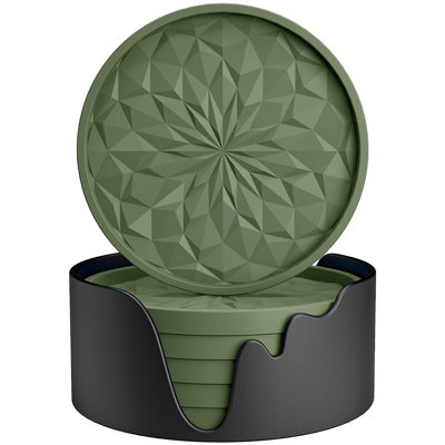 Silicone Drink Coasters With Holder, 6 Pack Thickened Non-slip Cup Mats With Deep Tray Design, Heat Resistant Coaster Set
