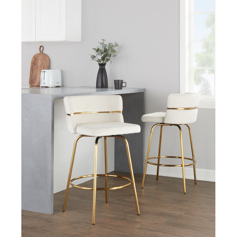  Tabouret de bar 26 po Sone, Velours crème / cadre doré, Tabouret de comptoir (assise à une hauteur de 25,