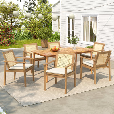 Jade Patio 7-Piece Acacia Wood Dining Set With Removable Cushions