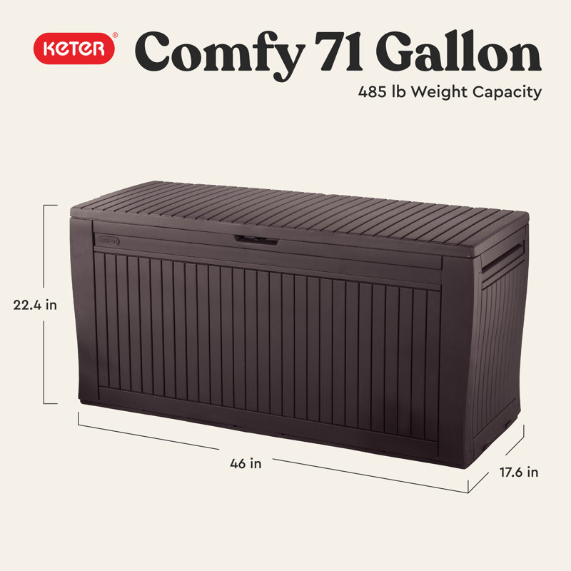 Keter Comfy 71 Gallon Durable Resin Outdoor Storage and Organization Deck Box Ideal For Garden Patio Furniture and Supplies (Choose Color)