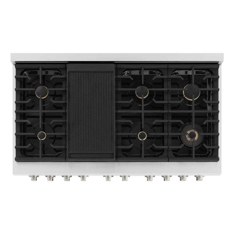 Zline 48 In. 6.7 Cu. Ft. Double Oven Gas Range In Stainless Steel With 8 Brass Burners