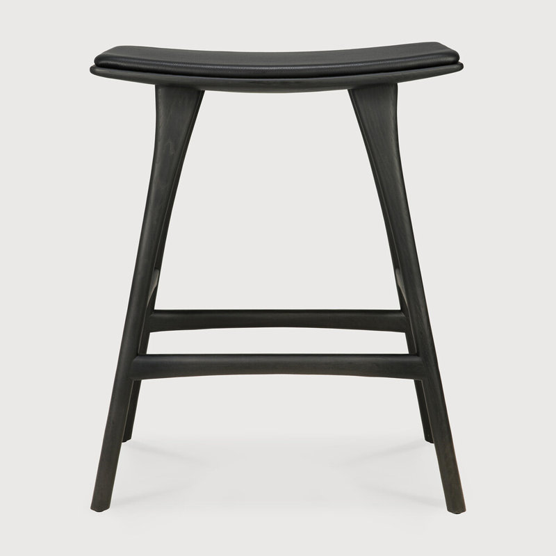 Osso Upholstered Stool with Solid Wood Frame, Varnished Black/Black