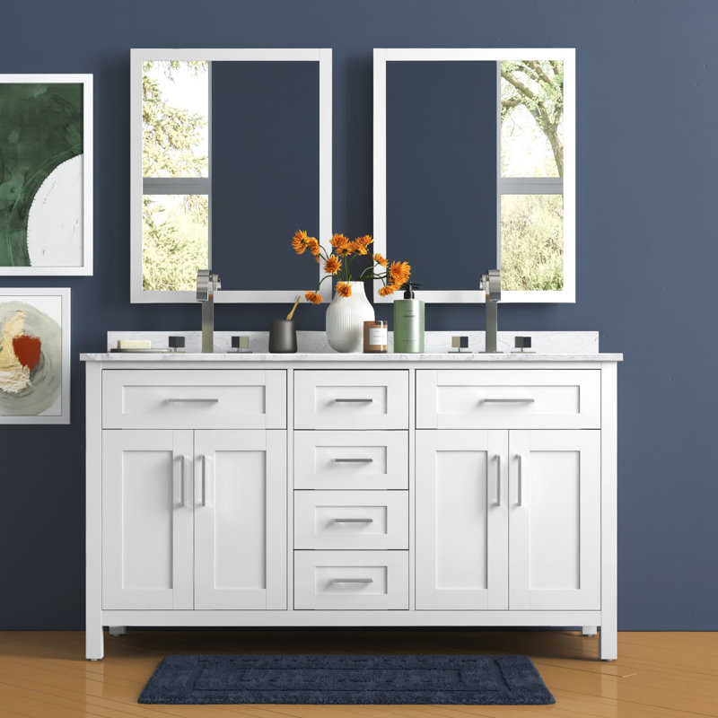 OVE Decors Tahoe 60" Double Bathroom Vanity Set with Mirror, White, White