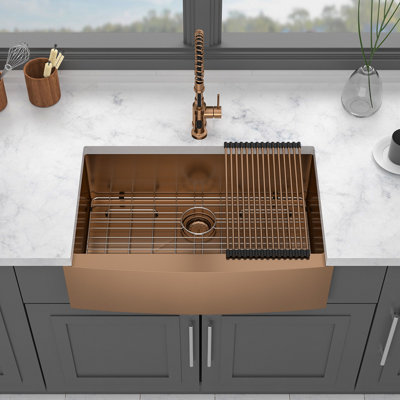 33 Rose Gold Farmhouse Sink - 33*21*10 Inch Kitchen Sink Stainless Steel 16 Gauge Apron Front Kitchen Sink