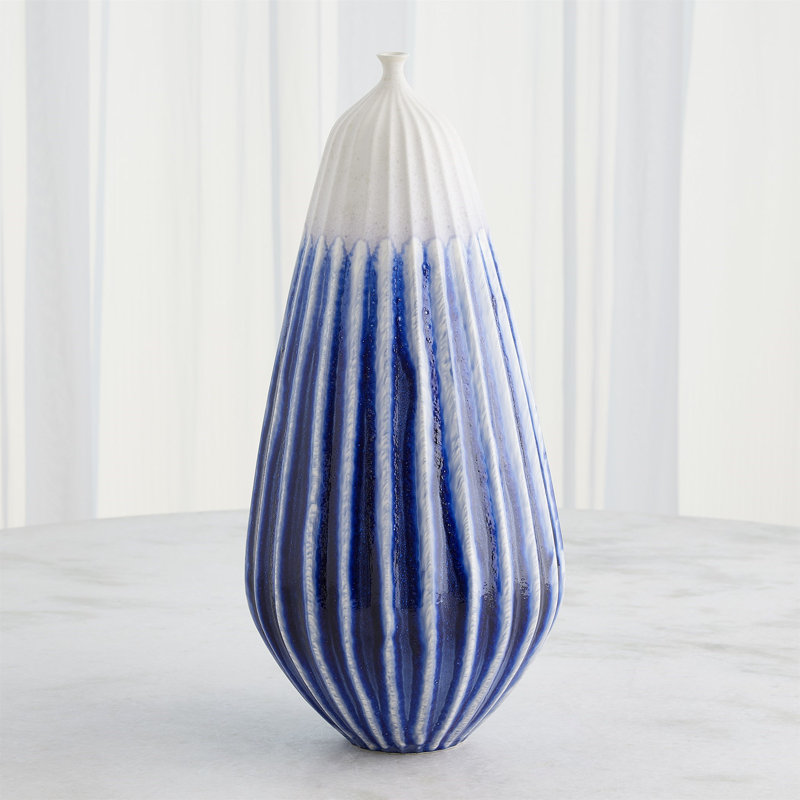 Furrow Handmade Ceramic Table Vase, Deep Blue, 20" H x 10" W x 10" D