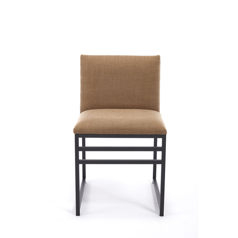 2 chaises de salle à manger modernes, revêtues de lin café, de fer, d'un rembourrage en mousse confortable pour un design relaxant, confortable et élégant, revêtement en lin, fabrication en métal, intérieur
