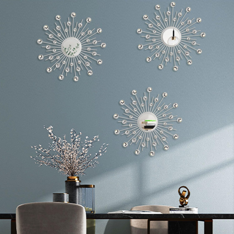 Ensemble de 3 miroirs muraux en acrylique en métal Faux Diamonds Mirror Bling Home
