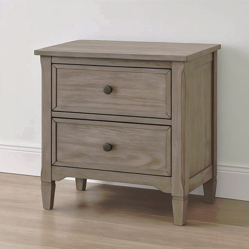 2-Drawer Bedroom Nightstand, With Round Bronze Pull Knobs