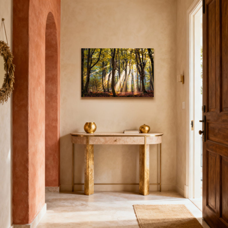 Ensemble de 1 tableau sur toile tendue « Lumière du soleil à travers les arbres d'automne », H 24 po x l 36 po, Noir