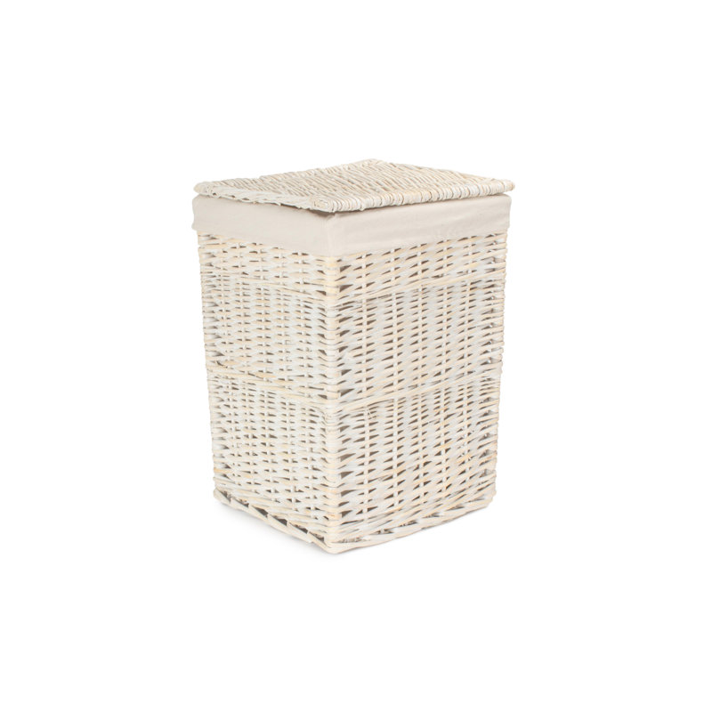 Wicker Laundry Bin Basket with Lining, 50" H x 33" W x 33" D, White Wash/White
