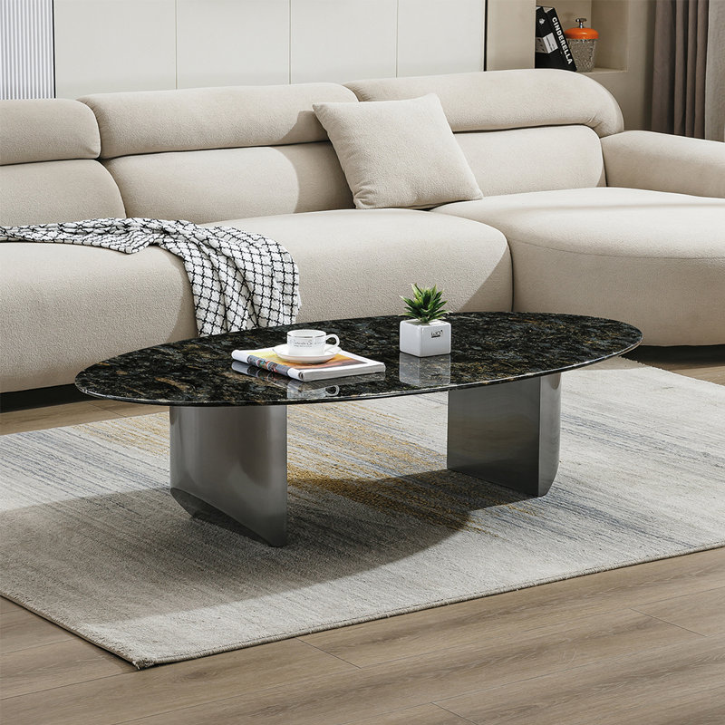 Élégante table basse en marbre de forme ovale, H 15,7 po x L 47,2 po x l 23,6 po